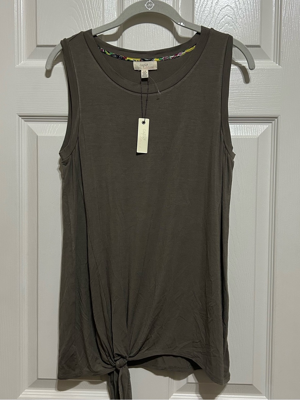 Cupio Olive Green Crewneck Top with Necklace Detail